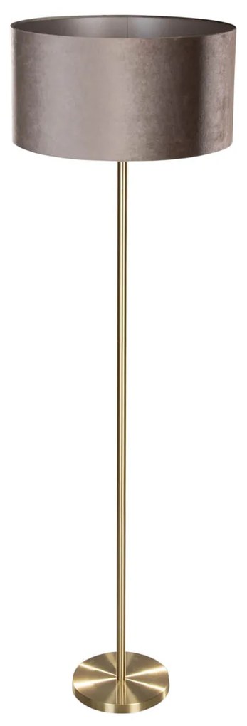 Candeeiro de Pé Simplo em Latão com Abajur em Veludo Taupe 50cm