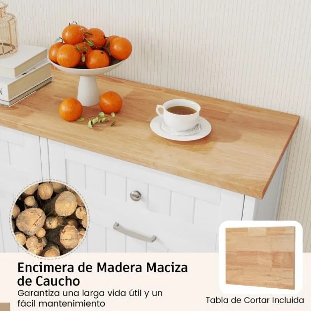 Armário para cozinha 100 x 33 x 90 cm com caixote do lixo oculto duplo rebatível, tampa de madeira e tábua de cortar e 2 gavetas estilo rústico Natura