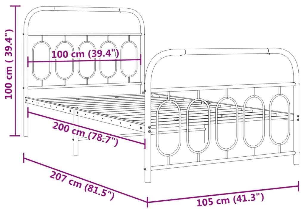 Estrutura de cama com cabeceira e pés 100x200 cm metal branco