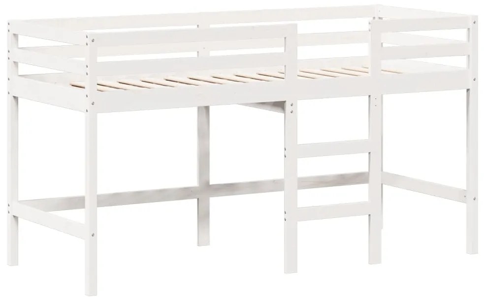 Cama alta c/ escada e telhado 90x190 cm pinho maciço branco
