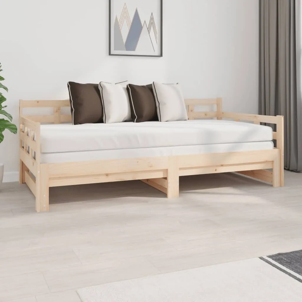 vidaXL Sofá-cama de puxar pinho maciço 2x(90x190) cm