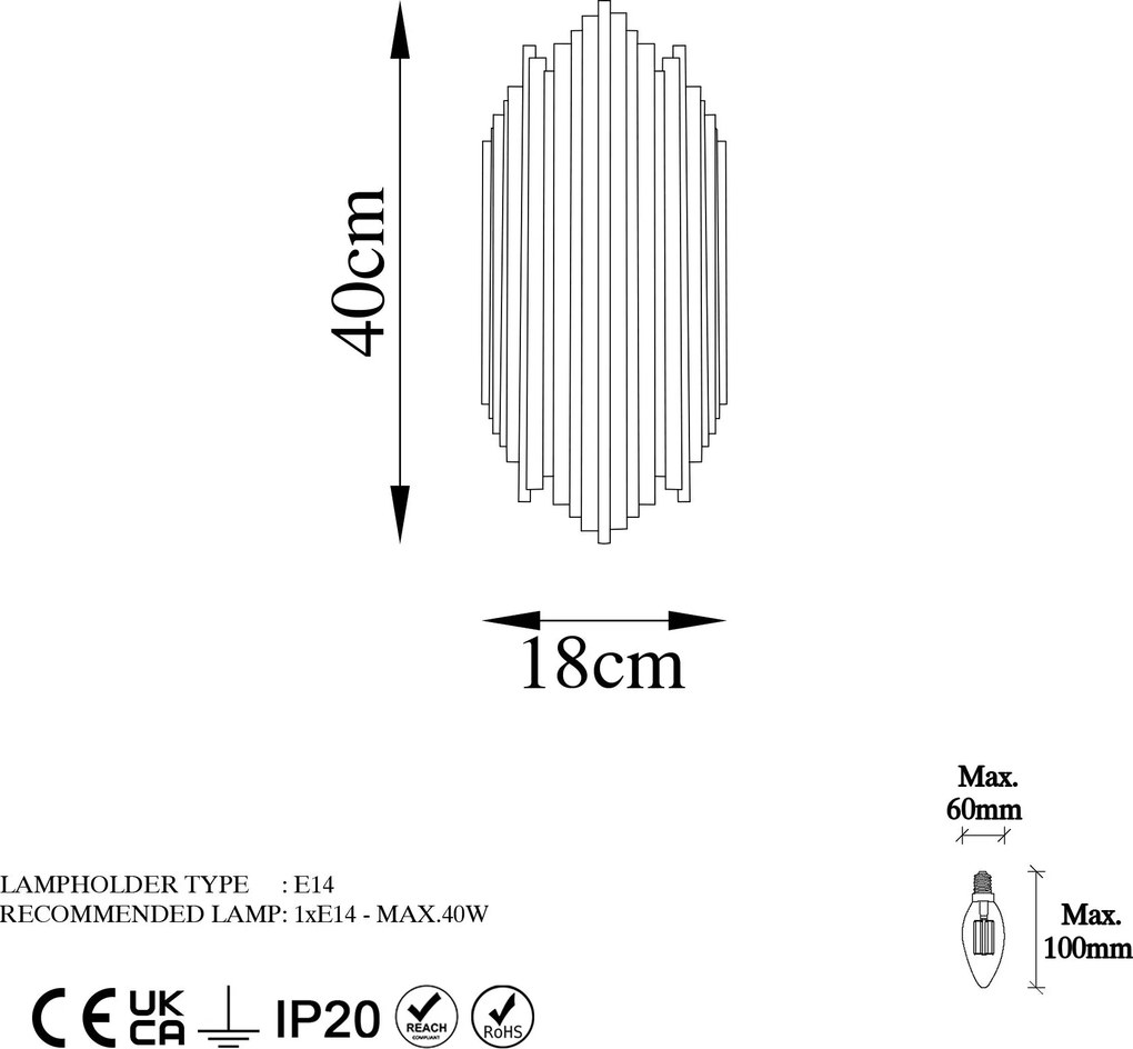 Candeeiro de Parede Kara – Cromado – 18 cm x 40 cm x 8 cm