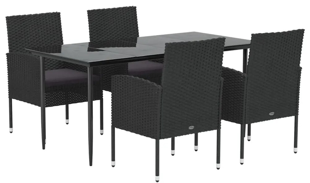 5 pcs conjunto de jantar p/ jardim c/ almofadões vime PE preto