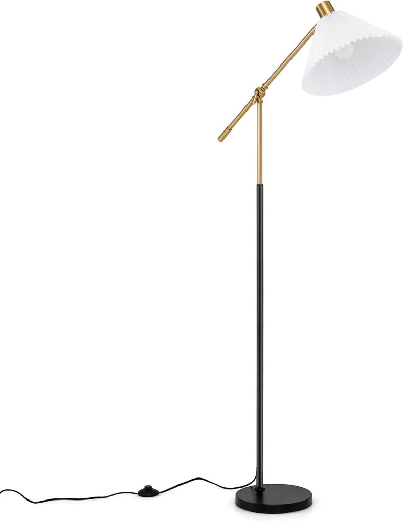 Candeeiro de Pé, Altura 157cm e Ângulo Ajustáveis, Dourado