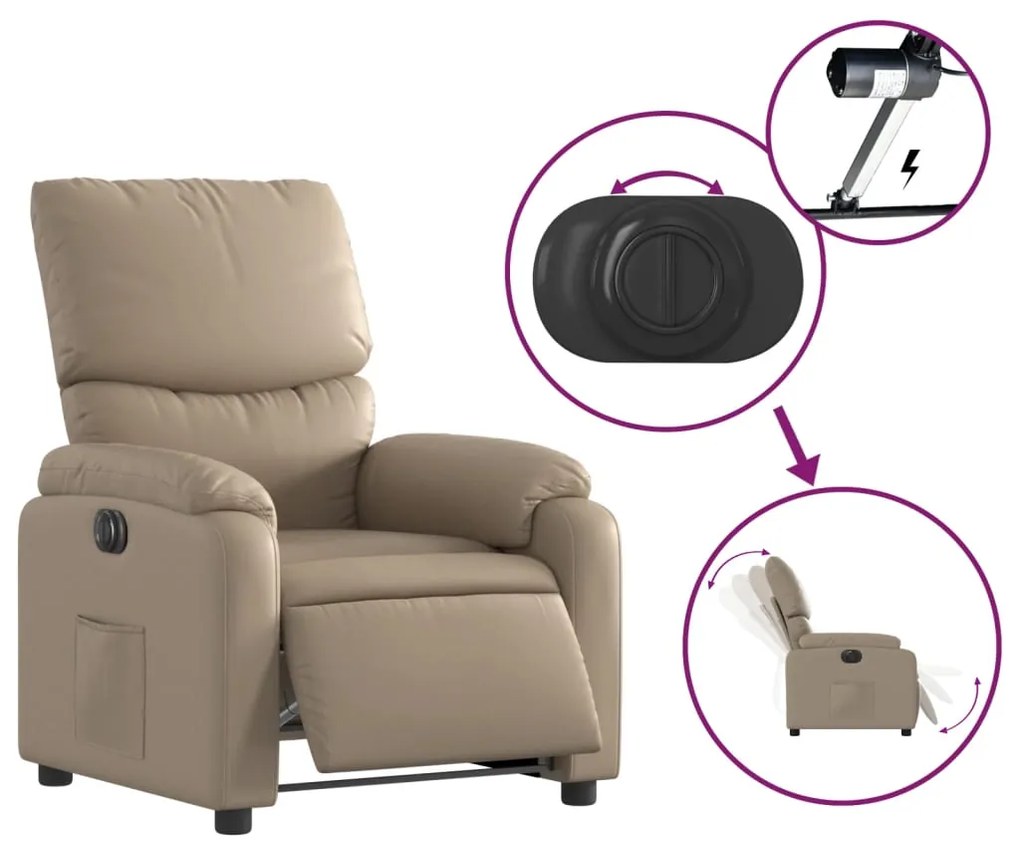 Poltrona reclinável elétrica couro artificial cor cappuccino