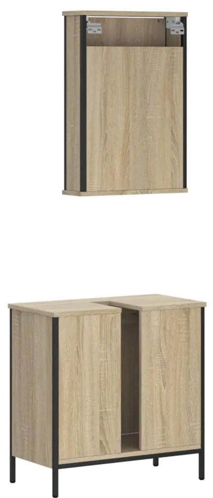 2 pcs conj. móveis casa banho derivados madeira carvalho sonoma