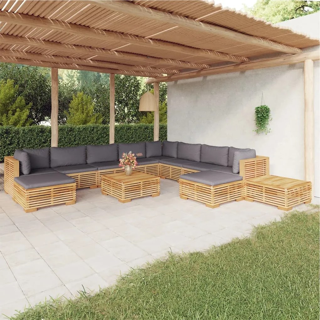 vidaXL 12 pcs conjunto lounge jardim c/ almofadões madeira teca maciça