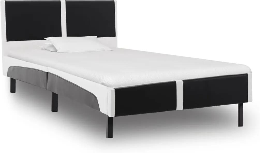 Estrutura de cama 90x200 cm couro artificial preto e branco