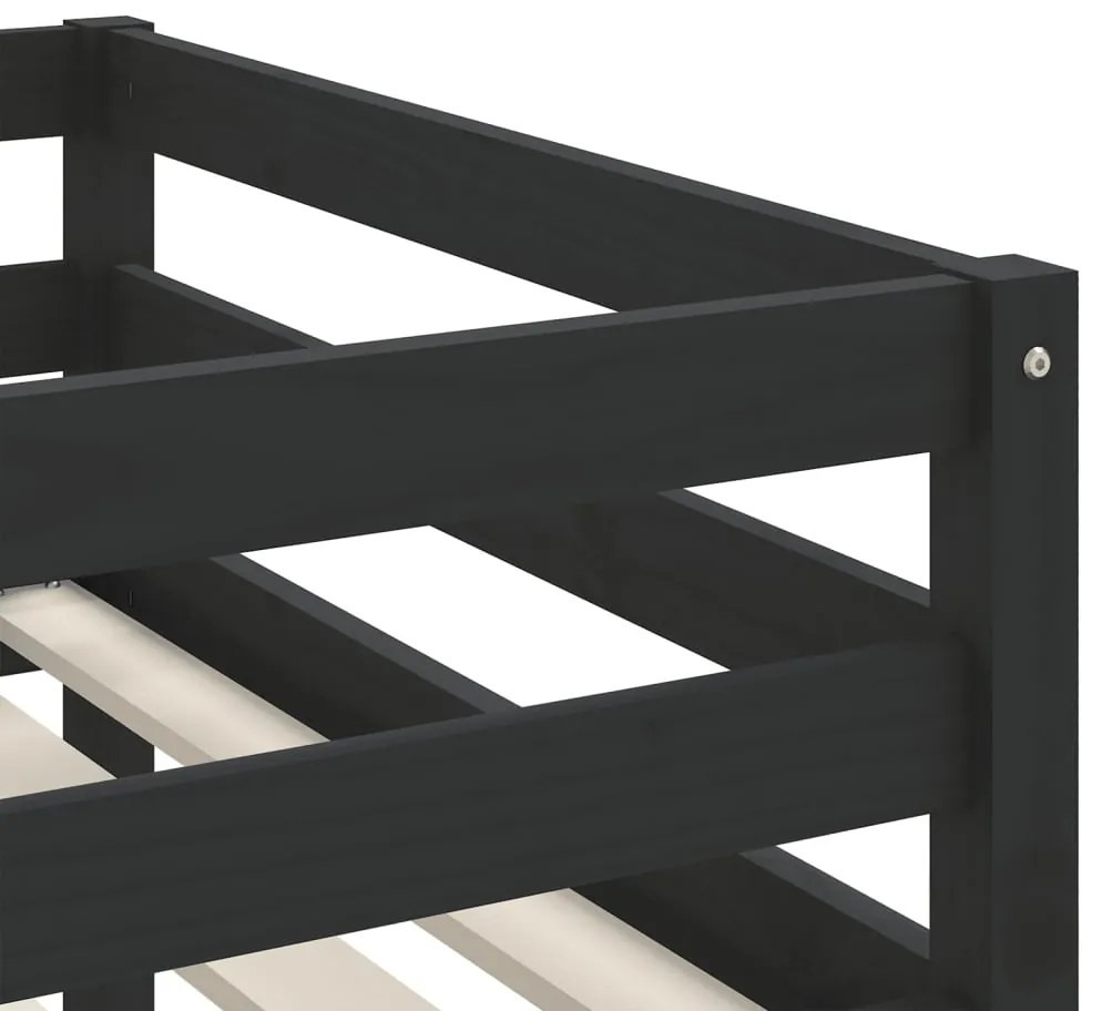 Cama alta p/ criança c/ escada 80x200 cm pinho maciço preto