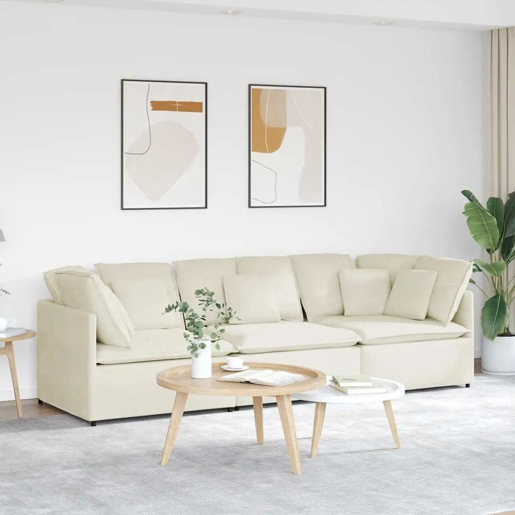 vidaXL Sofá modular com almofadas veludo creme