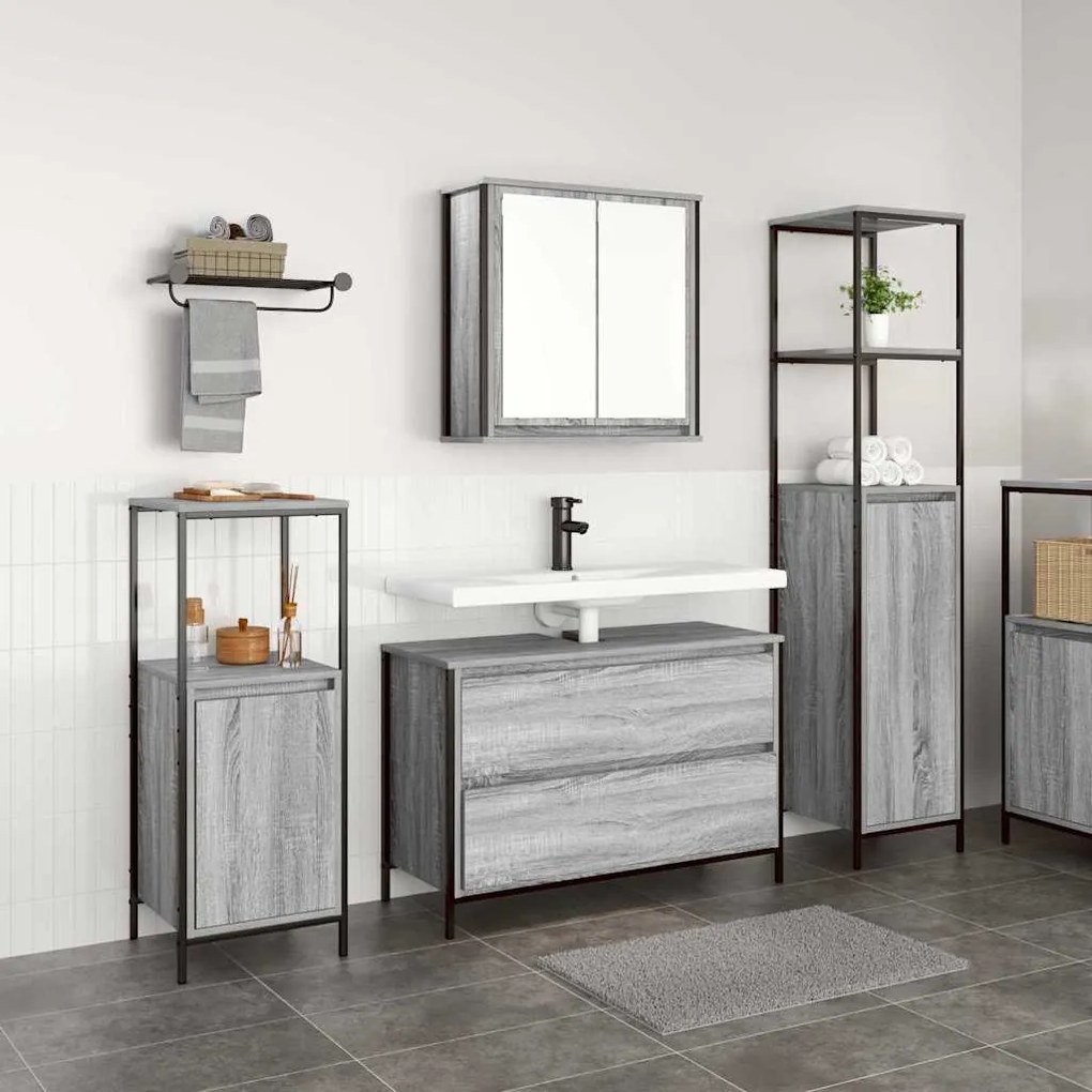 vidaXL Conjunto de Móveis para Banheiro 3 pcs Sonoma cinzento