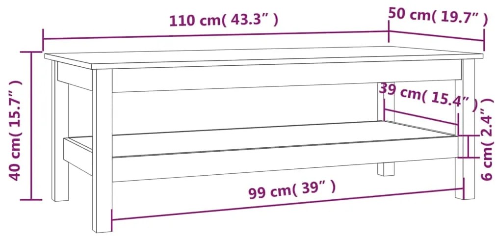 Mesa de centro 110x50x40 cm pinho maciço cinza