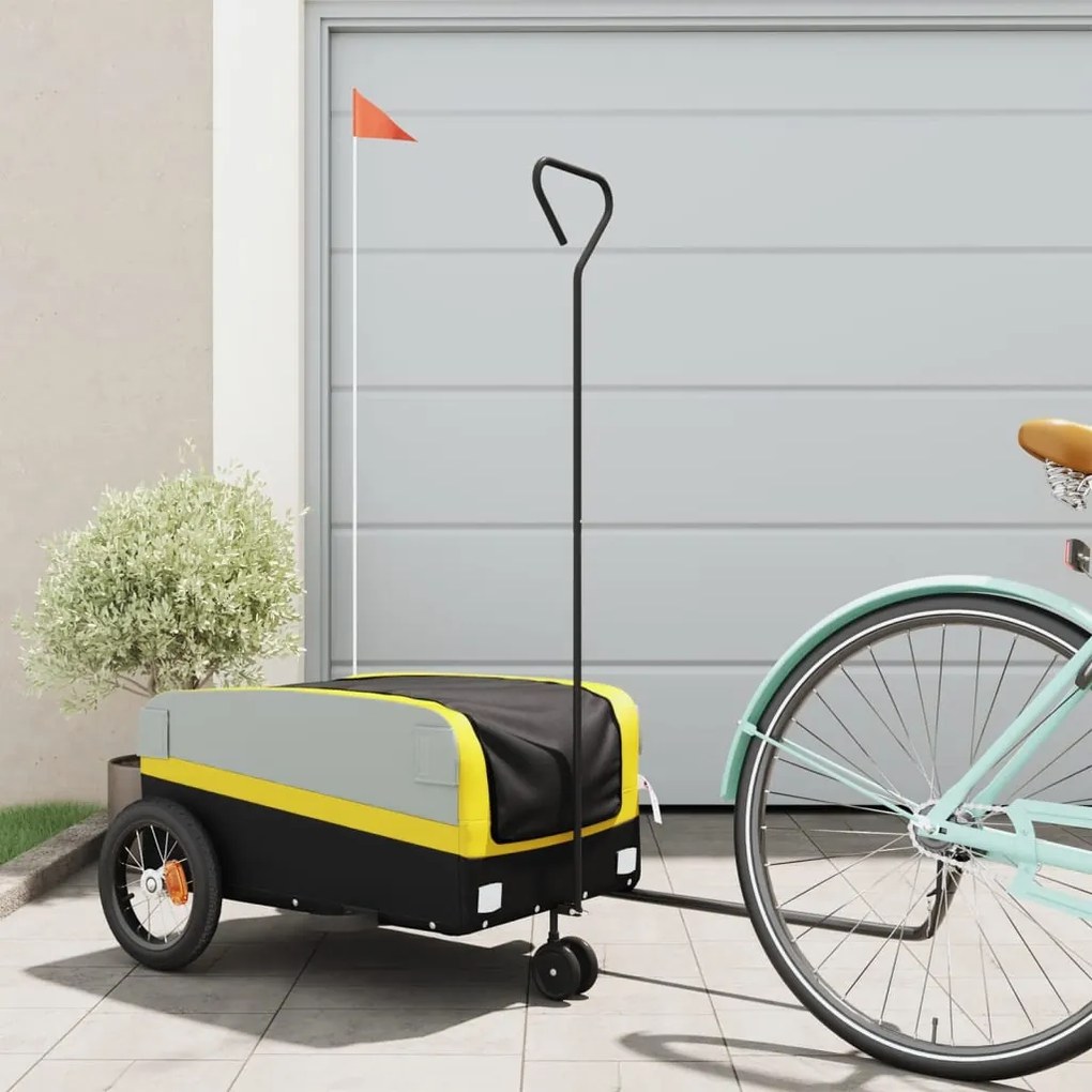 vidaXL Reboque para bicicleta 30 kg ferro preto e amarelo