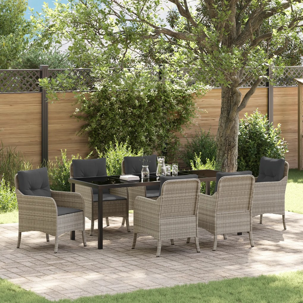 vidaXL Conjunto de Jantar de Jardim 7 Peças com Almofadas Cinza Claro Rattan PE