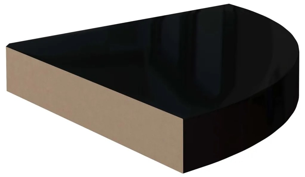 Prateleira de canto suspensa 25x25x3,8 cm MDF preto brilhante