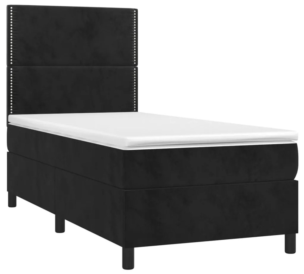 Cama box spring c/ colchão/LED 100x200 cm veludo preto