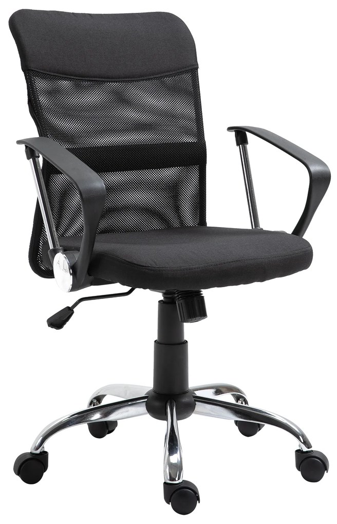 Cadeira de escritório ergonômica giratória com assento ajustável em altura, apoios de braço e rodas 57x57x93-103 cm Preto