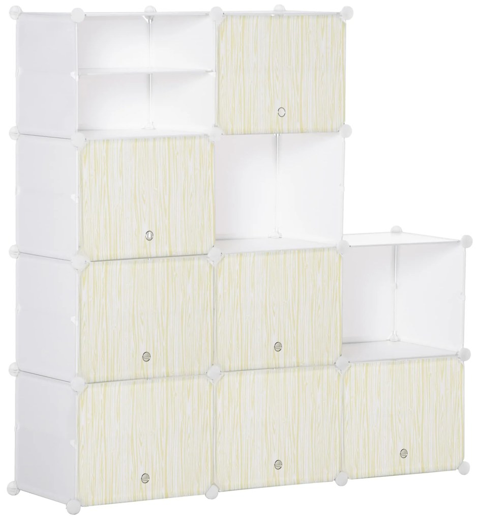 HOMCOM Armário Modular de Plástico Armário com 12 Cubos Organizadores de Sapatos Roupas Brinquedos 125x32x125cm Branco e Natural