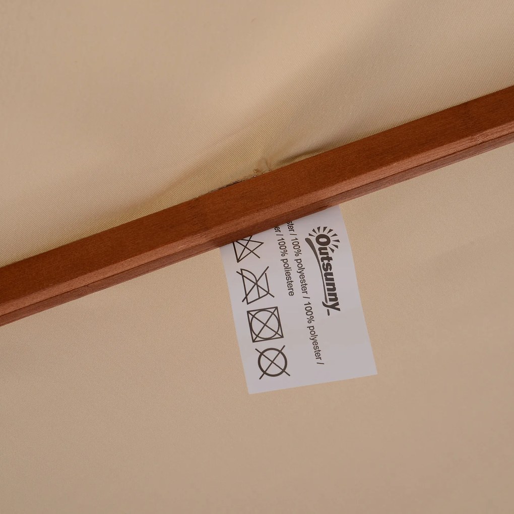 Guarda-sol de madeira, vertical (BASE NÃO INCLUIDA), com 2 telas de poliéster de 180 g/m², diâmetro 2,7 m x 2,6 m de altura, bege