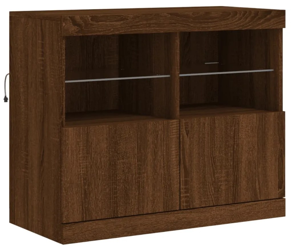 Aparador com luzes LED 81x37x67 cm carvalho castanho