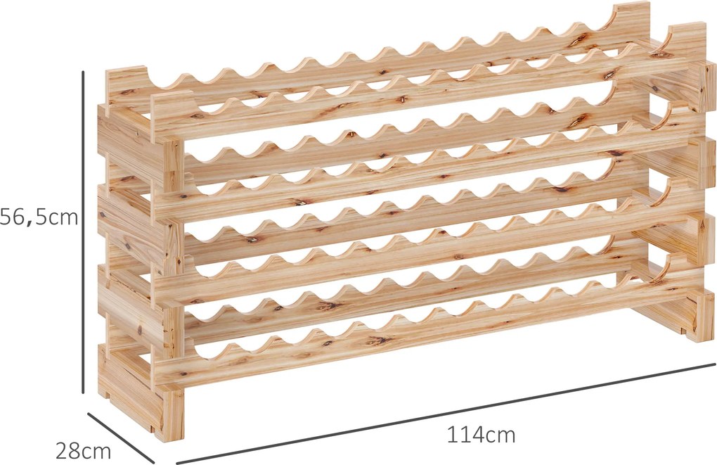 Suporte para Garrafas de Vinho, 114 x 28 x 56,5 cm, Capacidade para 48 Garrafas, Cor Madeira Natural