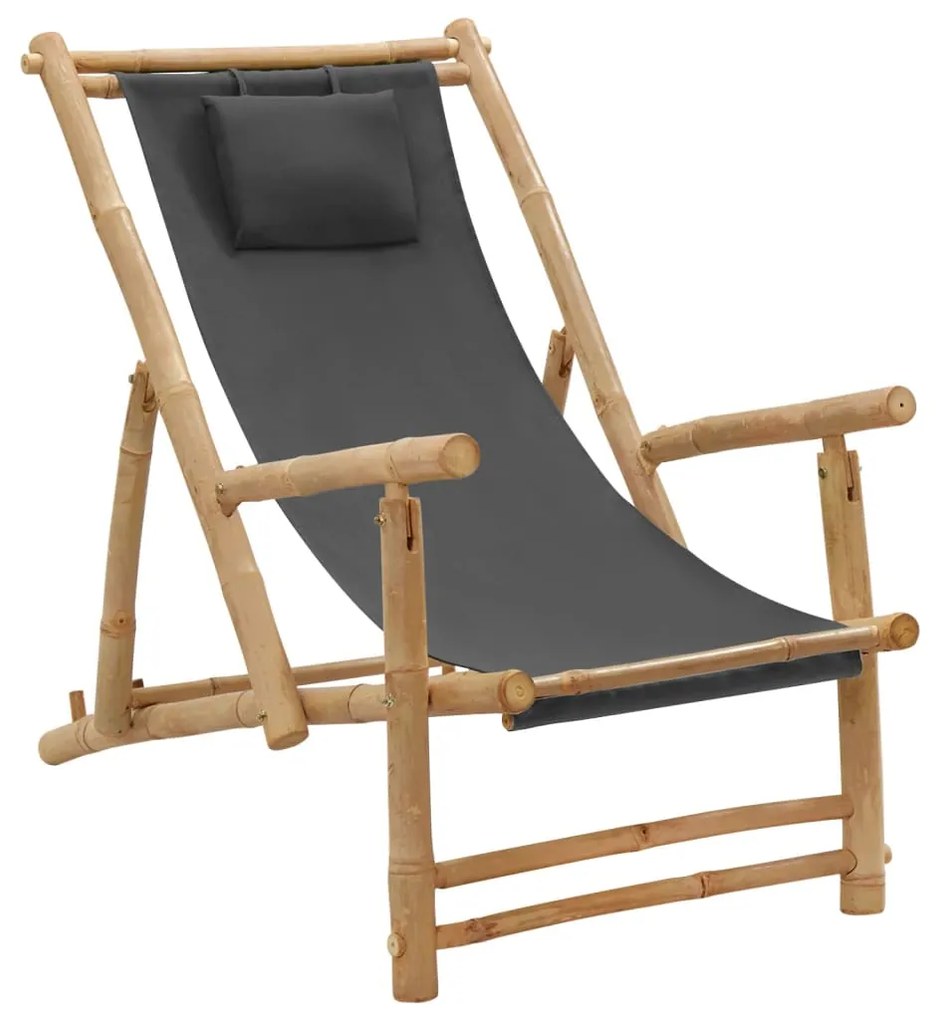 318595 vidaXL Cadeira de terraço de bambu e lona cinzento-escuro