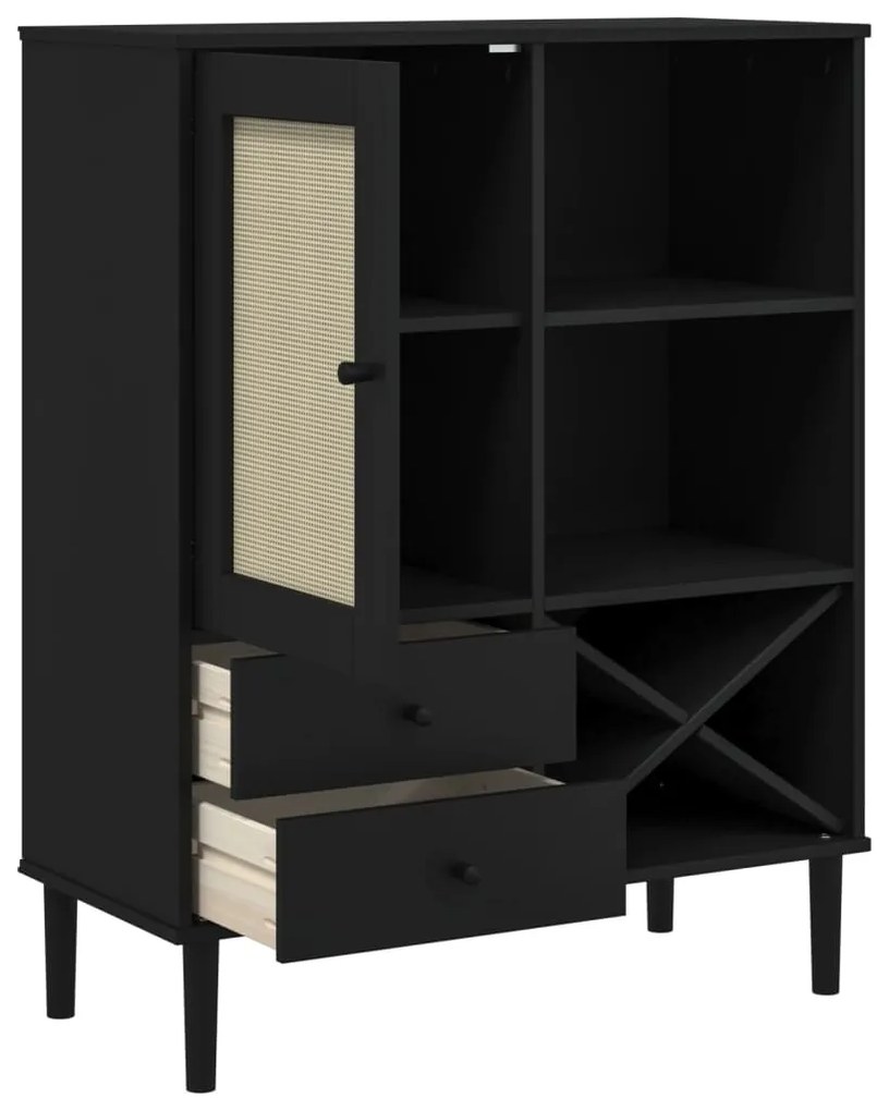 Móvel alto SENJA aspeto vime 90x40x112 cm pinho maciço preto