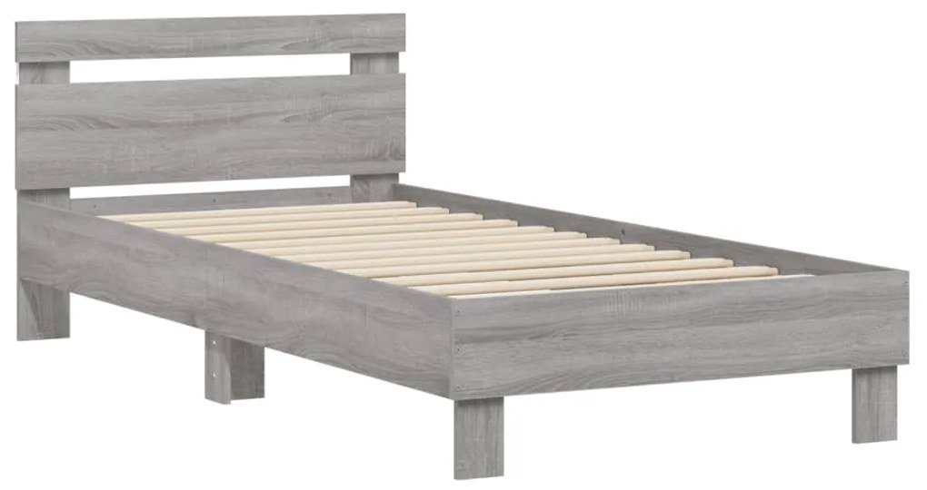 Estrutura de cama c/ cabeceira/luzes LED 90x190 cm cinza sonoma