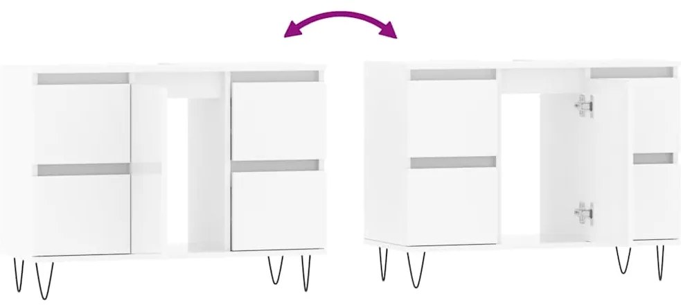 Armário WC 80x33x60 cm derivados de madeira branco brilhante