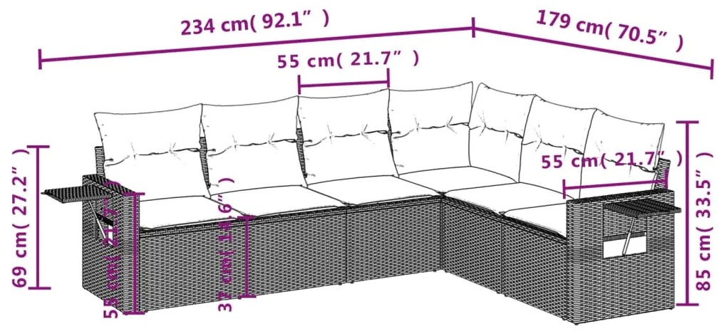 7 pcs conjunto de sofás p/ jardim c/ almofadões vime PE preto