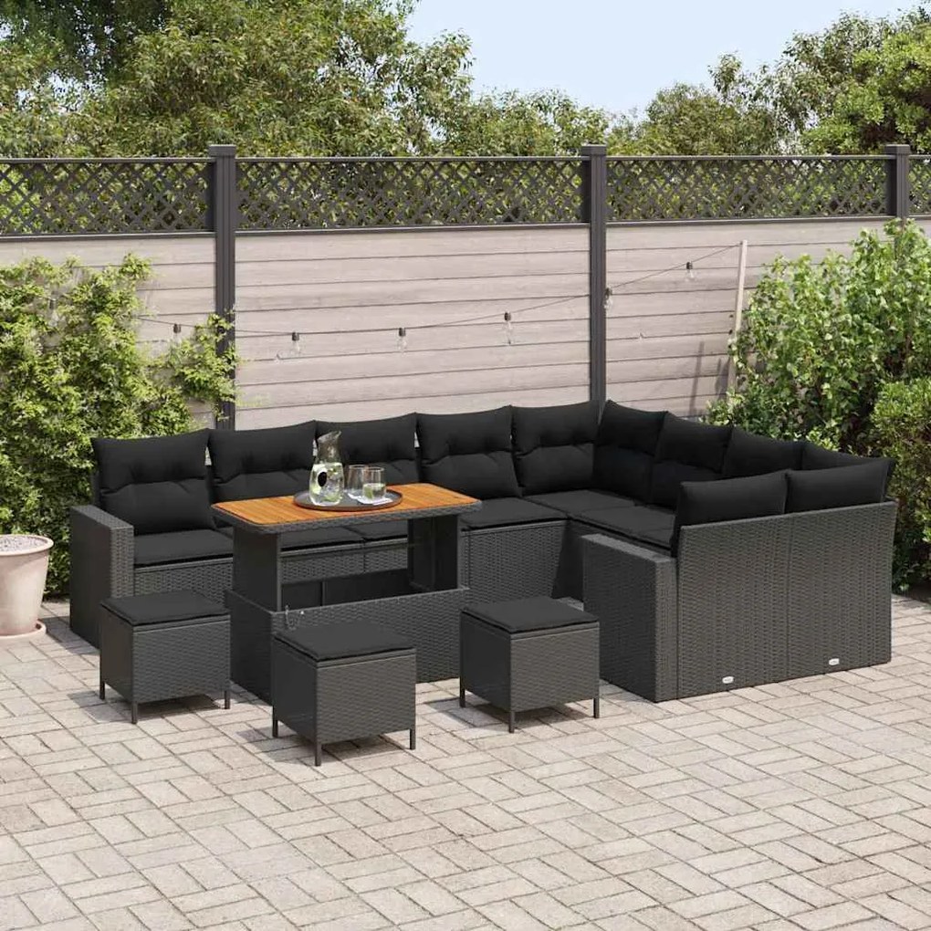 Conjunto de Sofás de Jardim vidaXL com Almofadas Pretas de Rattan Poli