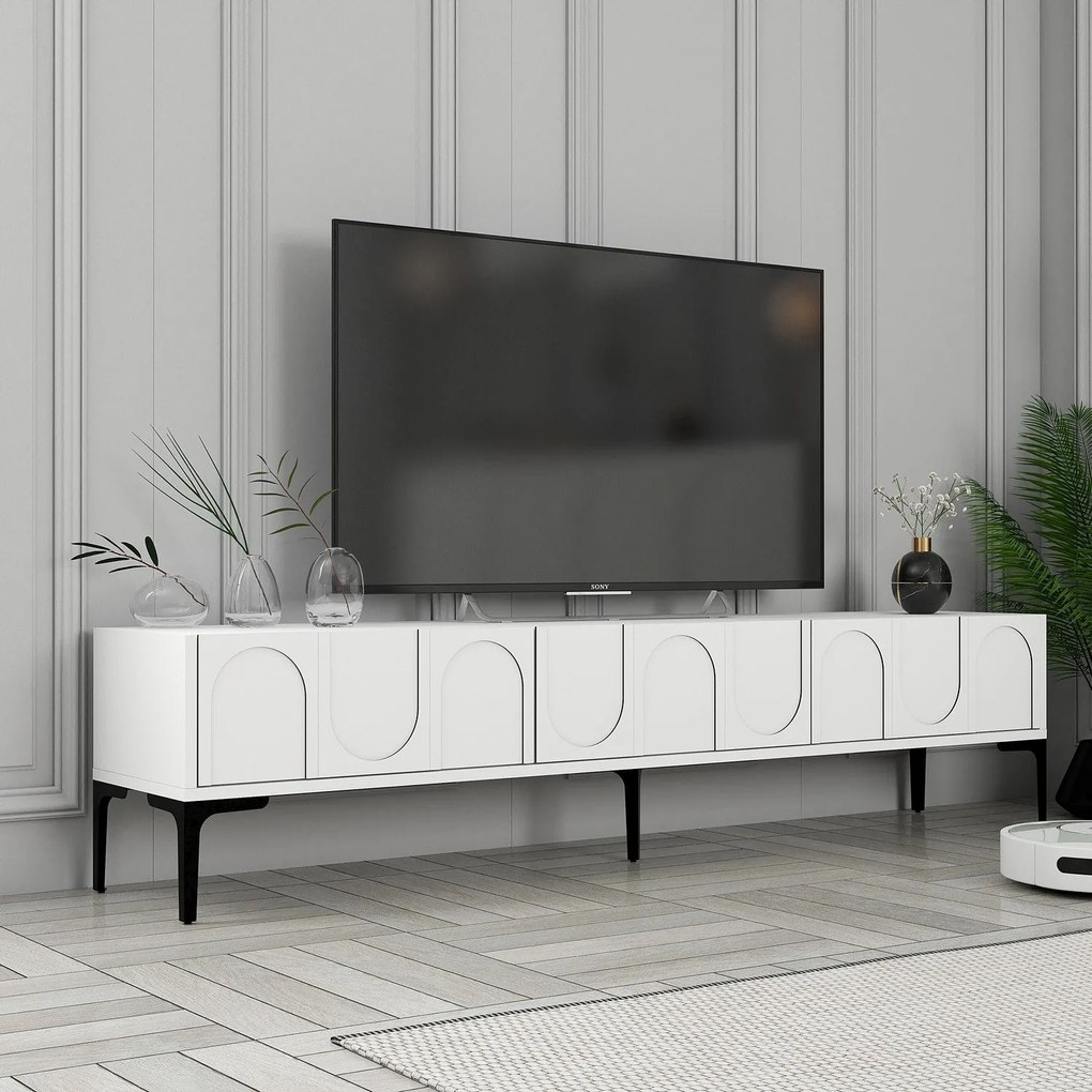 Móvel de TV "Lyon" – Branco e Preto – 180x42x35 cm – Design Moderno