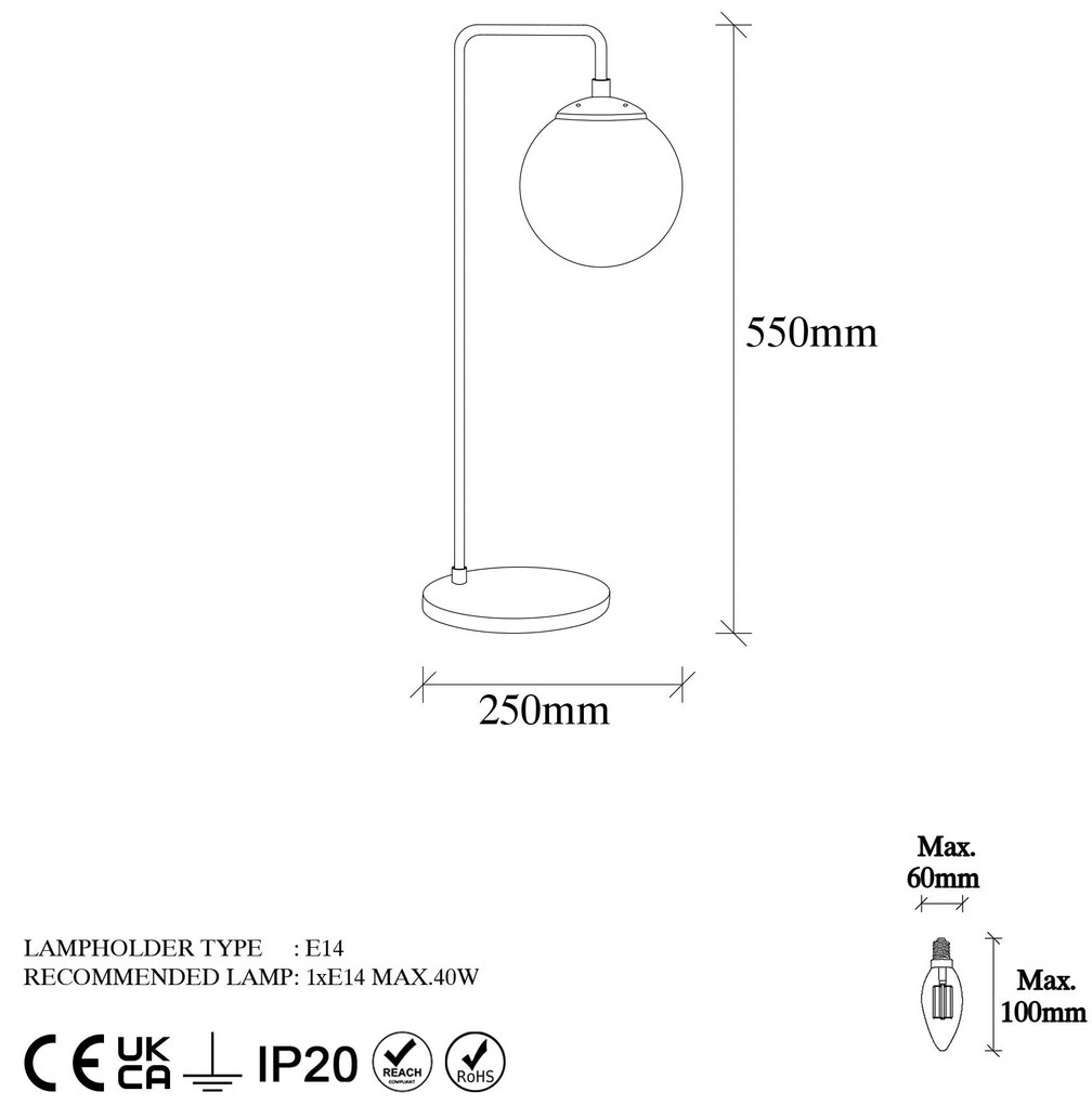 Candeeiro de Mesa Viran – Preto e Branco – 17 x 25 x 55 cm