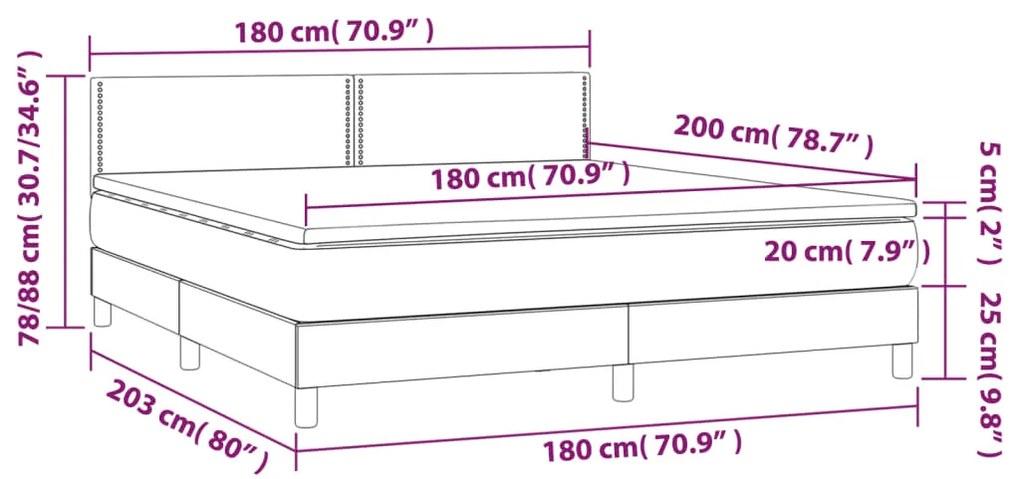 Cama box spring c/ colchão/LED 180x200 cm veludo azul-escuro