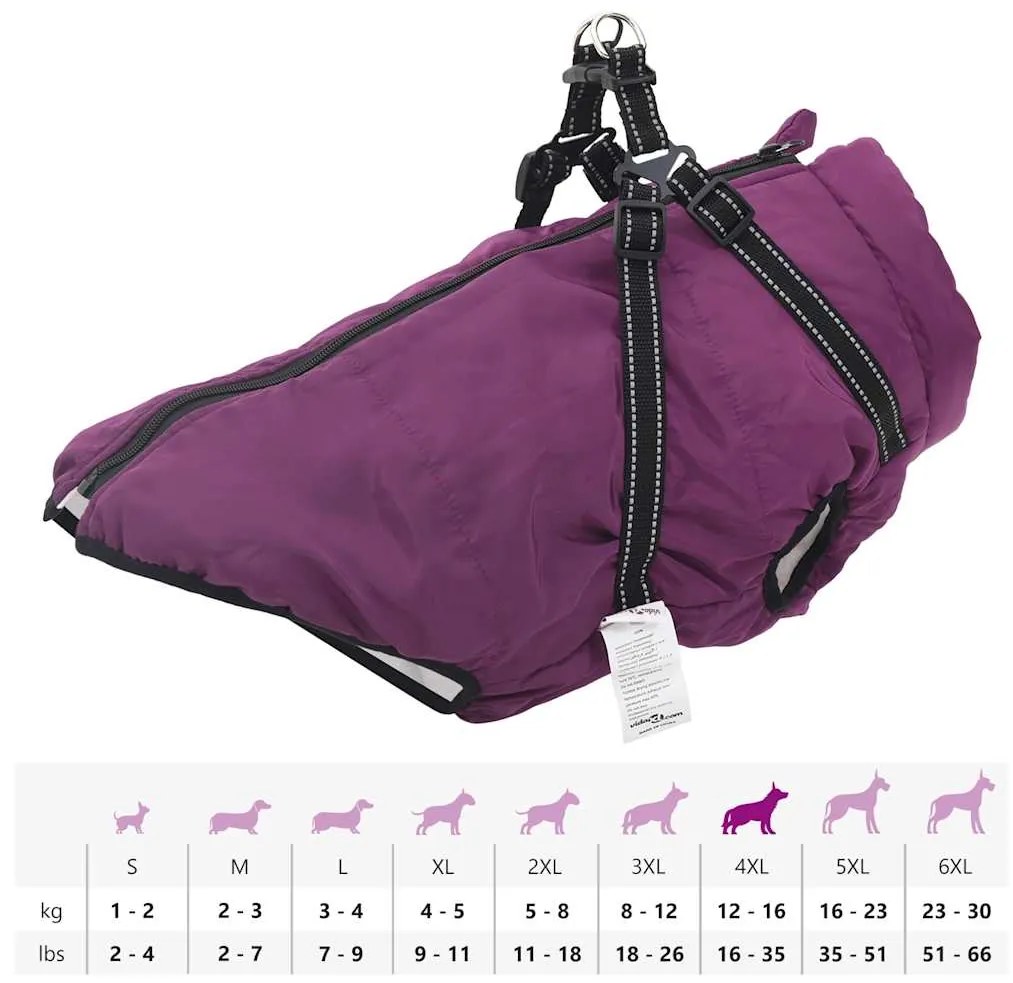 casaco para cães com arnês impermeável reflexivo roxo 4XL