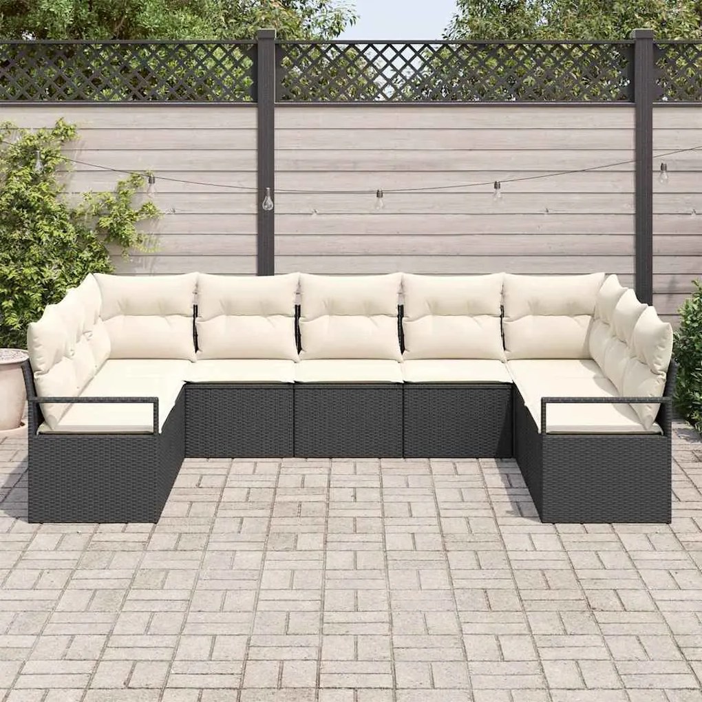 Conjunto de Sofá de Jardim de 9 Peças com Almofadas em Rattan Poliéste