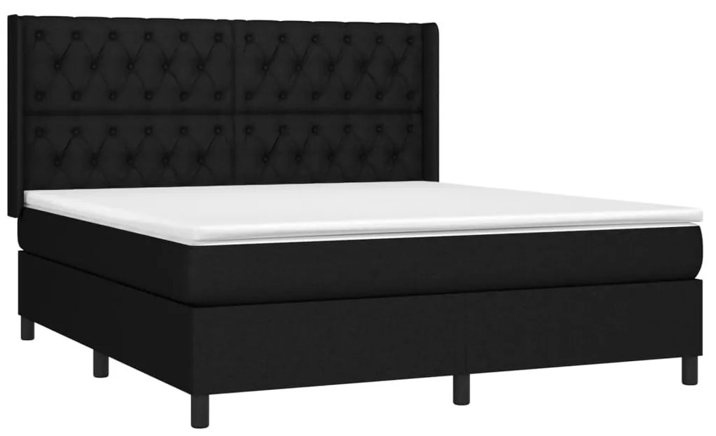 Cama box spring c/ colchão e LED 160x200 cm tecido preto