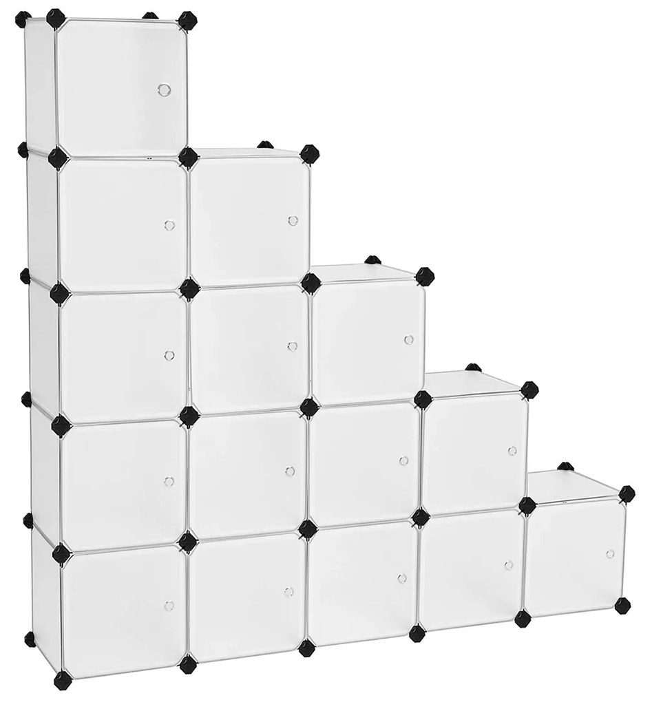 SONGMICS Unidade Organizadora de Armazenamento DIY de 15 Cubos, Armário de Plástico, Guarda-Roupa, com Portas, para Roupas, Sapatos, Brinquedos e Livros, Fácil de Montar, Branco LPC44BS