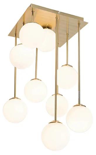 Moderno candeeiro de teto dourado com vidro opalino 9 luzes - Atenas Moderno