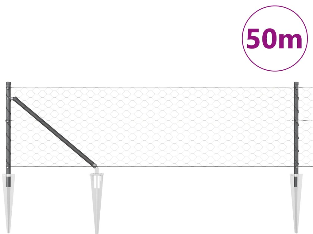 Cerca Hexagonal vidaXL Cinza 0,6x50 m Aço