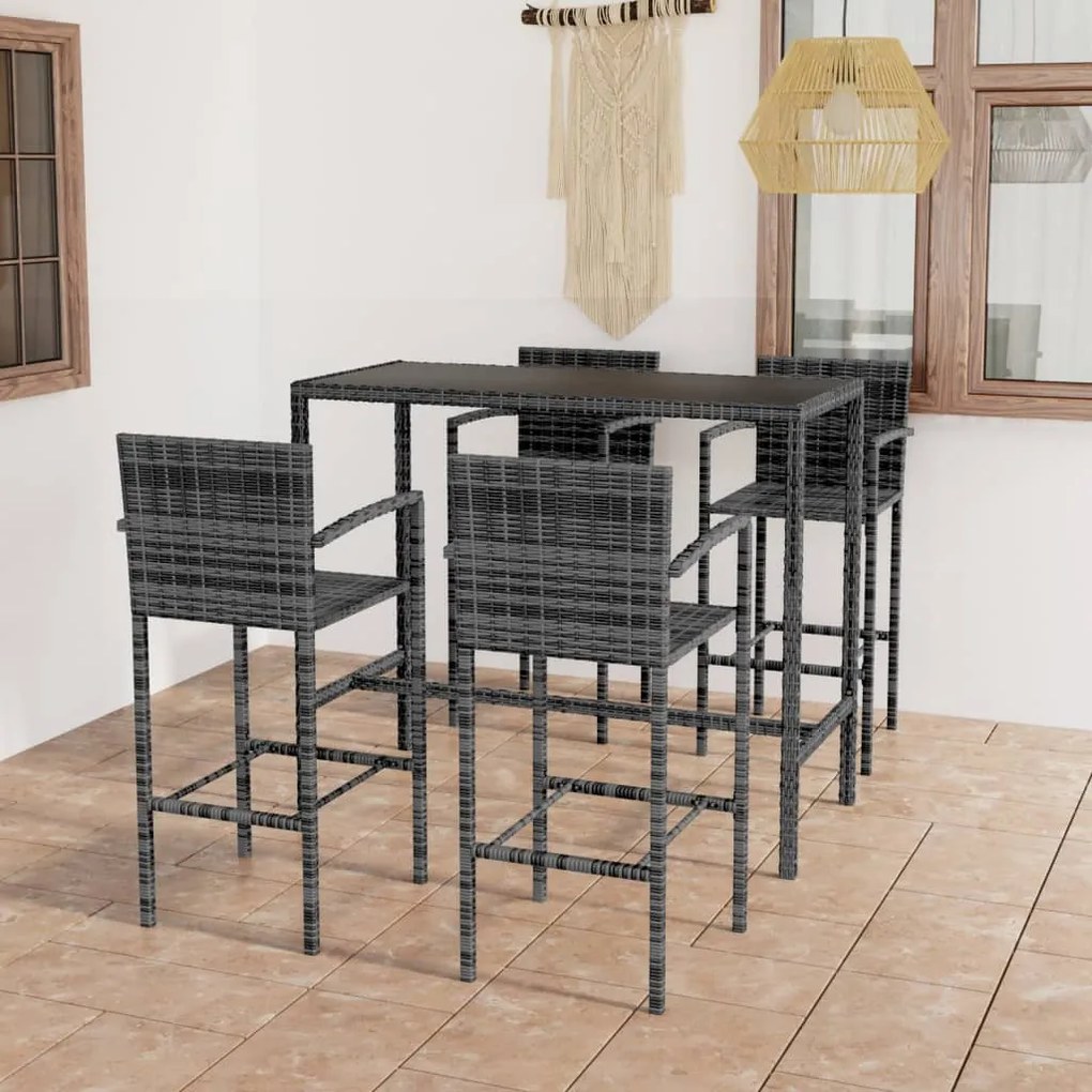 vidaXL 5 pcs conjunto de bar para jardim vime PE cinzento