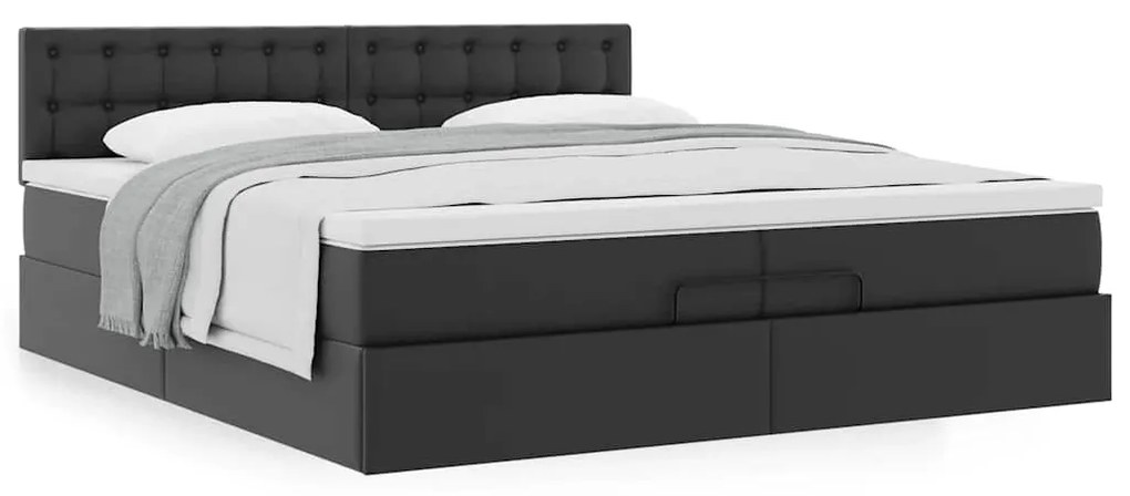 Estrutura de cama otomana com colchões pele artificial preta
