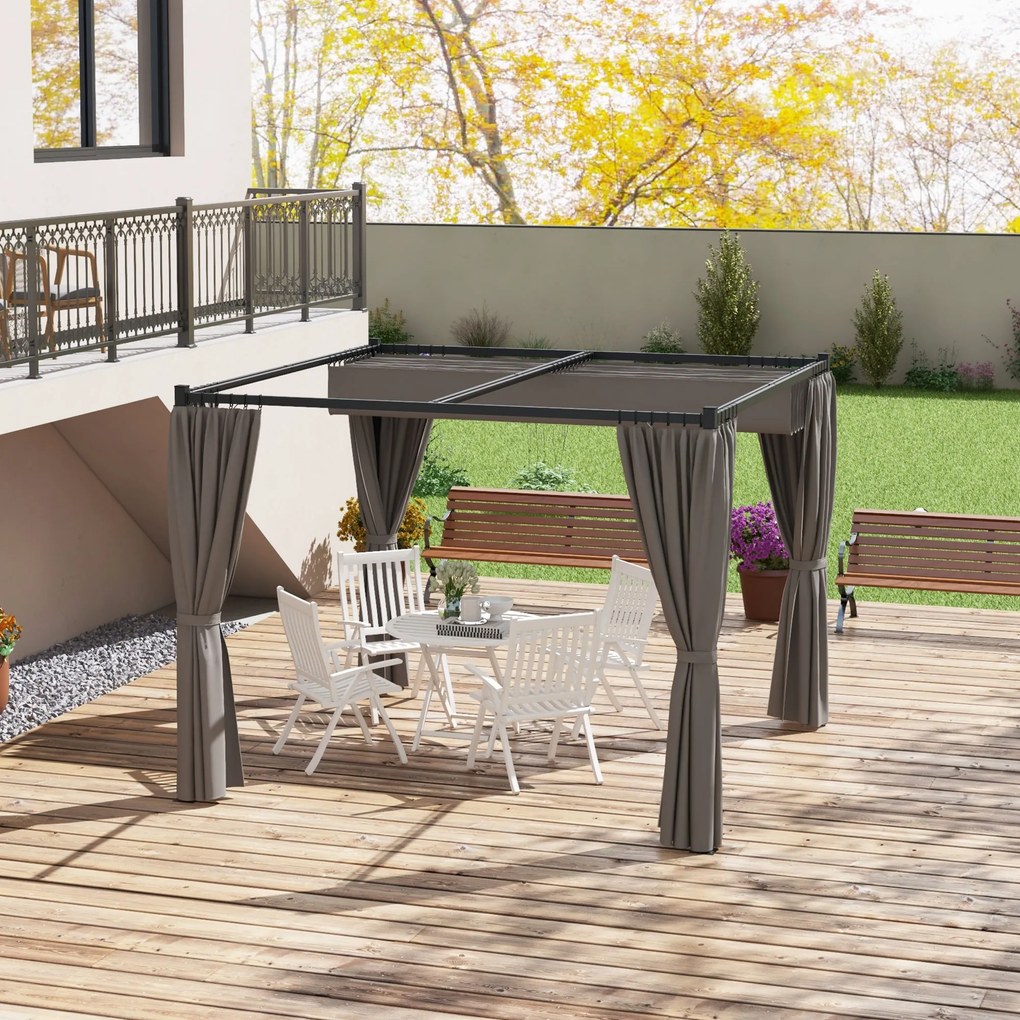 Pérgola de Jardim 3x3 m Pérgola para Exterior com Teto e Paredes Laterais Retráteis Impermeável para Terraço Pátio Cinza