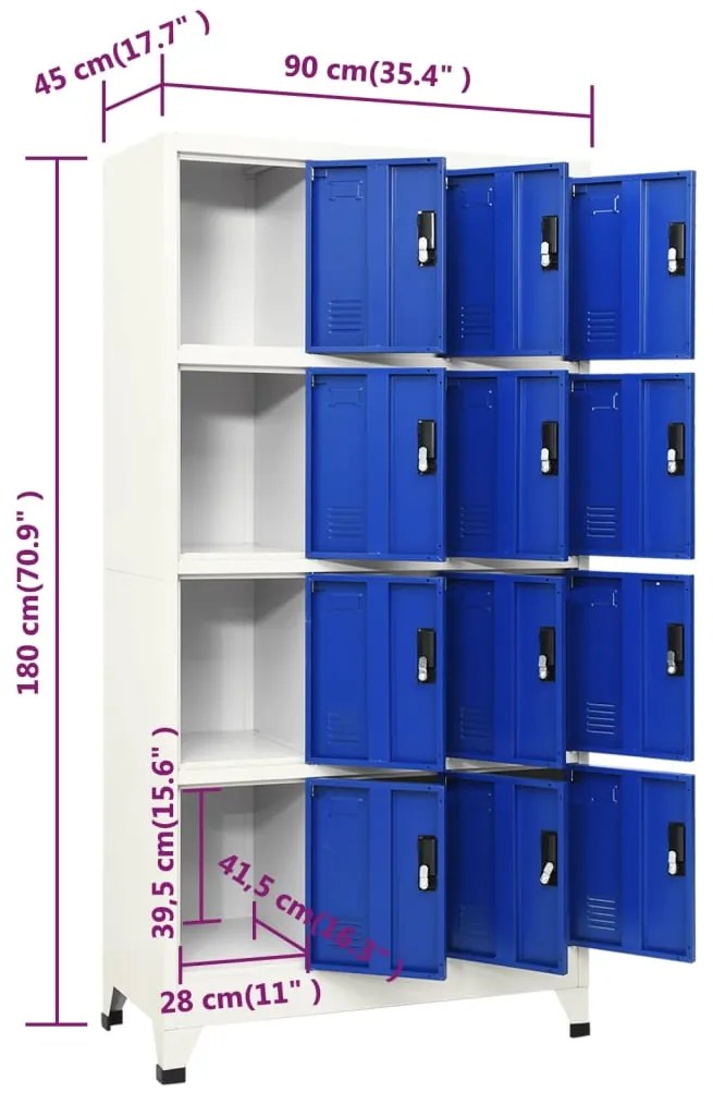 Cacifo aço 90x45x180 cm cinzento e azul