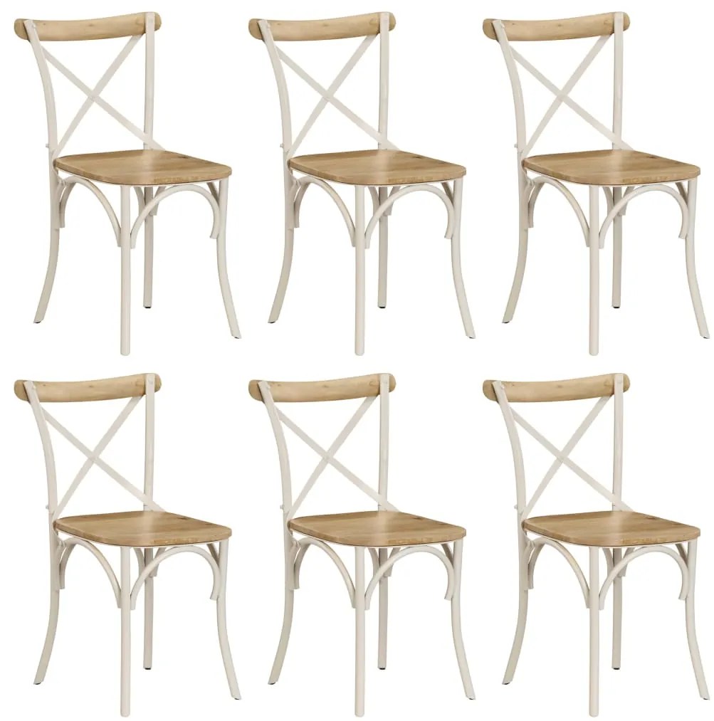 Cadeiras costas em cruz 6 pcs madeira mangueira maciça branco