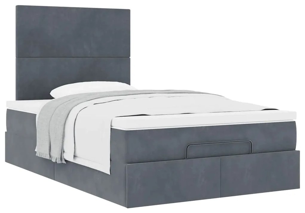 Estrutura de cama otomana com colchões cinza escuro Veludo