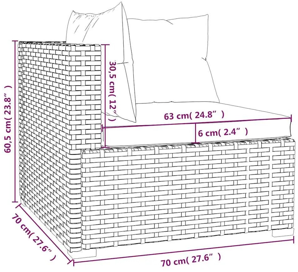 4 pcs conjunto lounge de jardim c/ almofadões vime PE cinzento