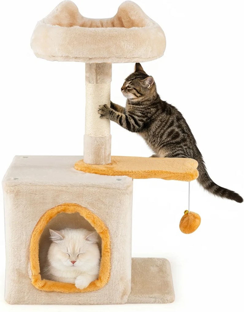 Arranhador para gatos 40 x 30 x 61 cm de interior com poleiro de pelúcia Casa Postes para arranhar de sisal Plataforma em forma de amarelo