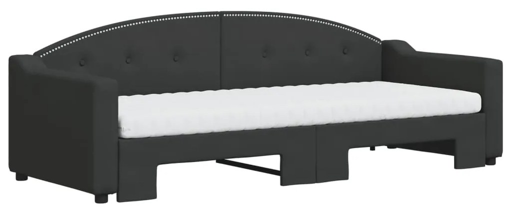 Sofá-cama com gavetão e colchões 80x200 cm tecido preto