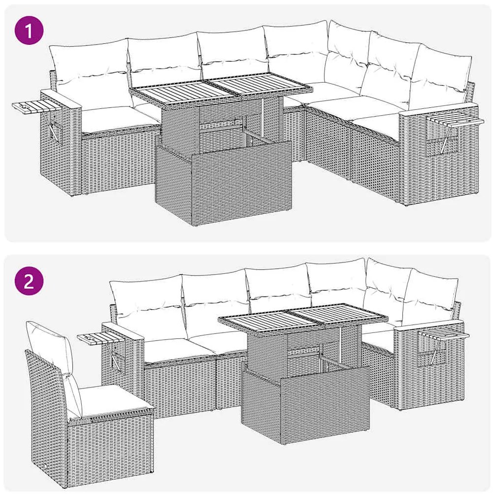 7 pcs conjunto sofás jardim c/ almofadões vime PE/acácia preto